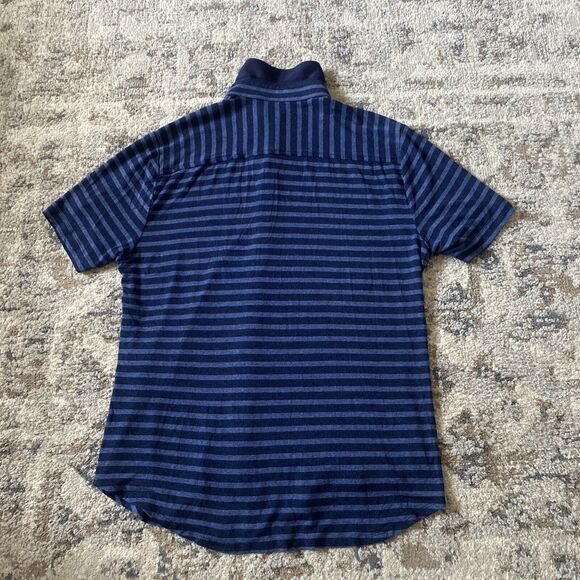 Mr Turk Short Sleeve Button Up Shirt Jersey Striped Men's Sz Medium Blue - Picture 10 of 11